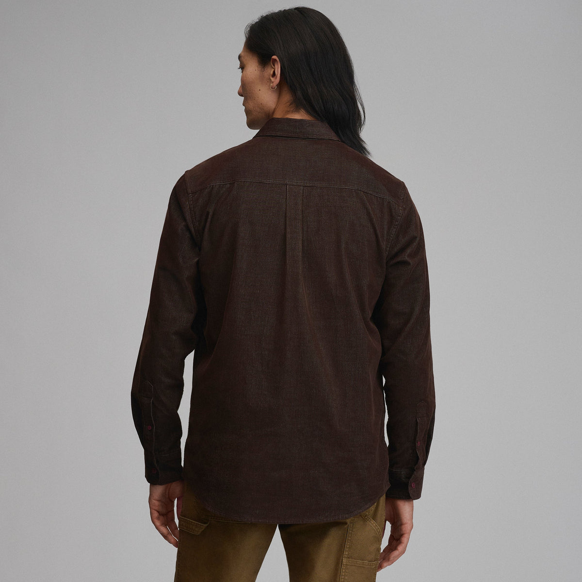 Men's Long-Sleeve Fine Wale Corduroy Shirt - Solid