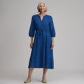 Women's 3/4 Sleeve Eyelet Button Front Belted Dress