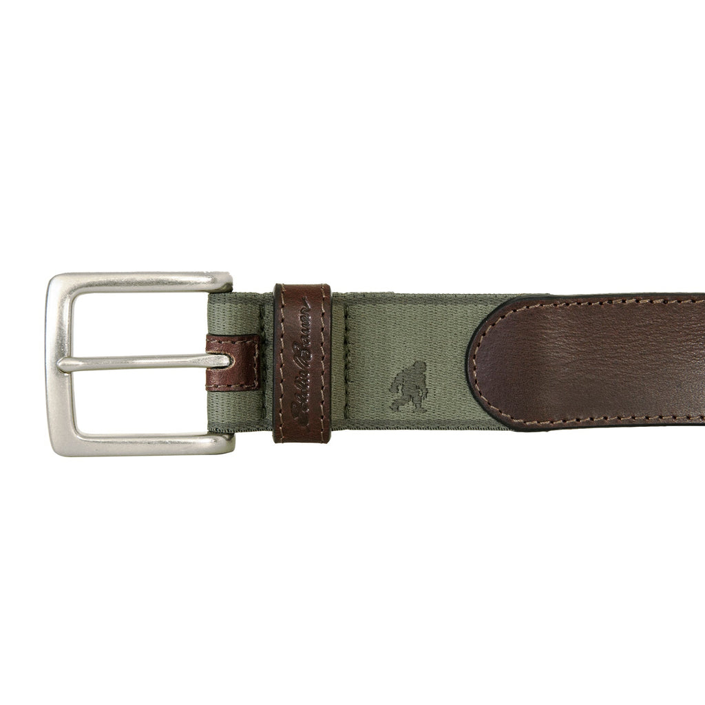 Men's Rugged Leather Belt With Stretch Tab And Sasquatch Design