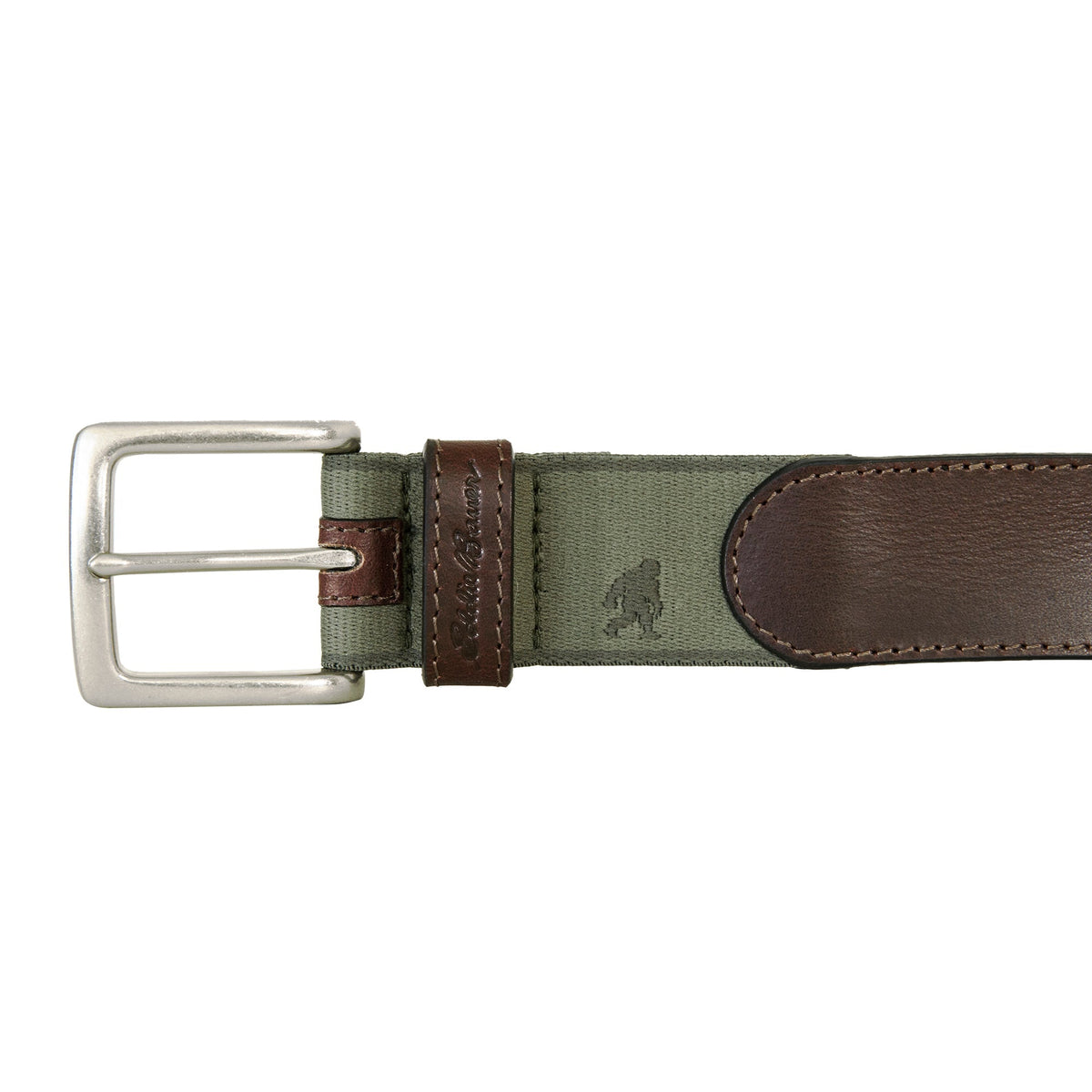 Men's Rugged Leather Belt With Stretch Tab And Sasquatch Design
