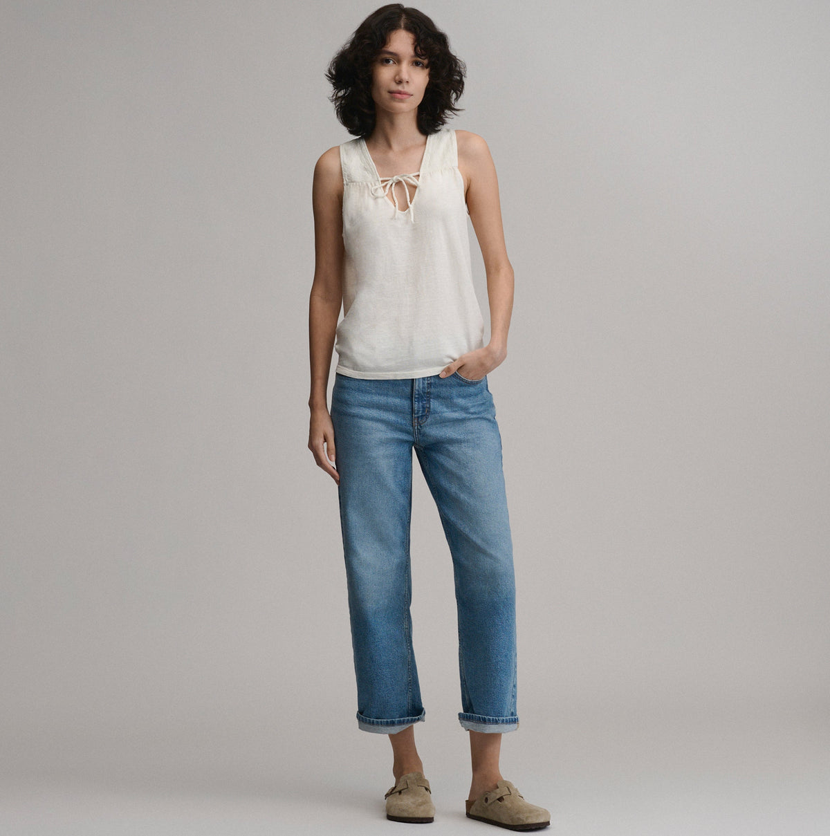 Women's Sunwashed Cotton Tie Front Tank