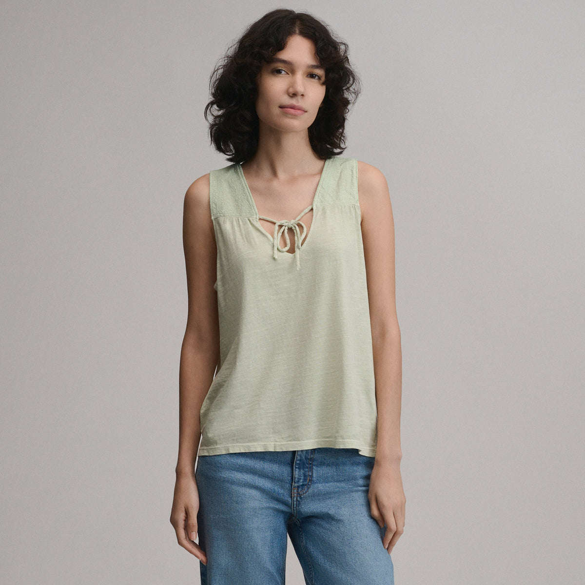 Women's Sunwashed Cotton Tie Front Tank