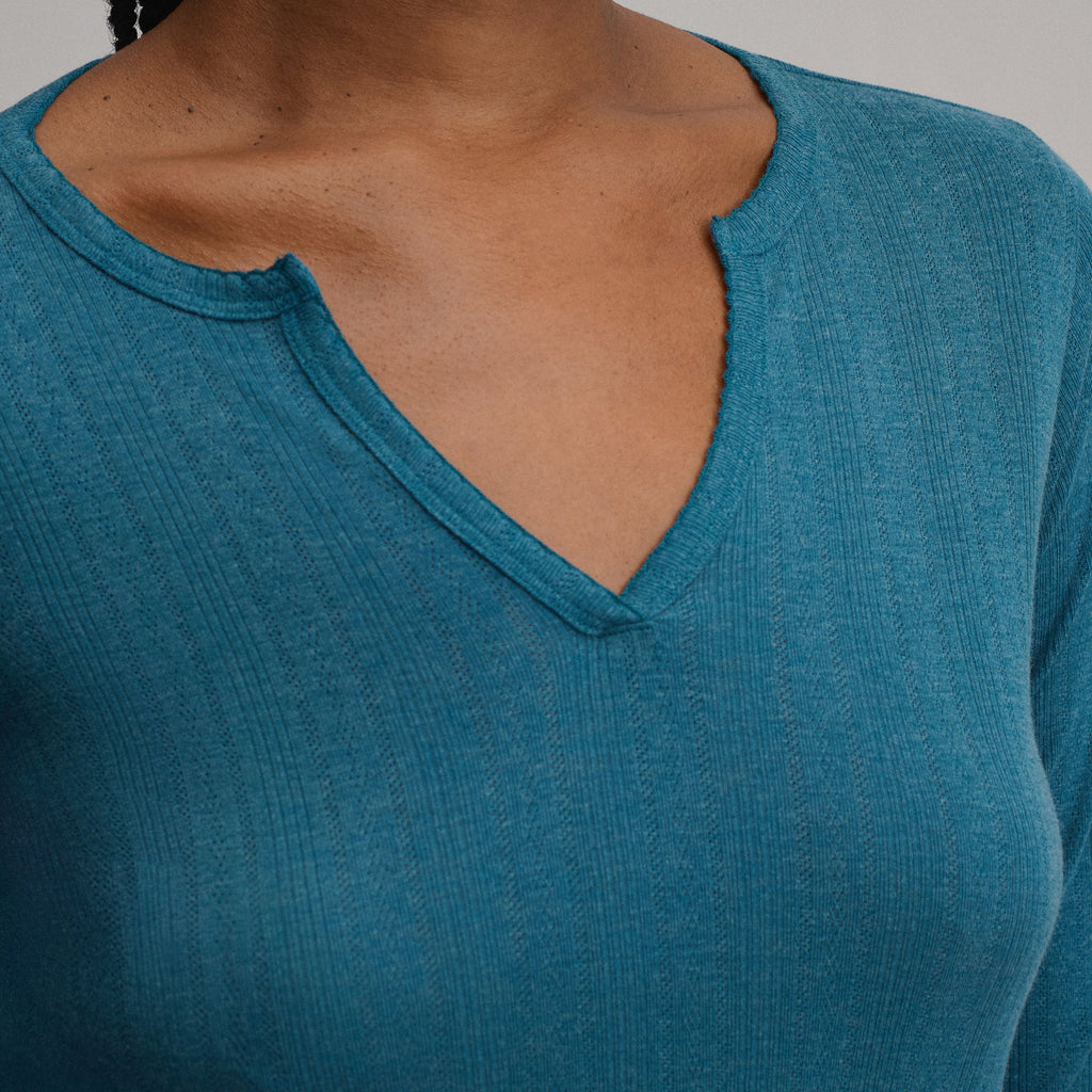 Women's Pointelle Notch-Neck Long-Sleeve Crew