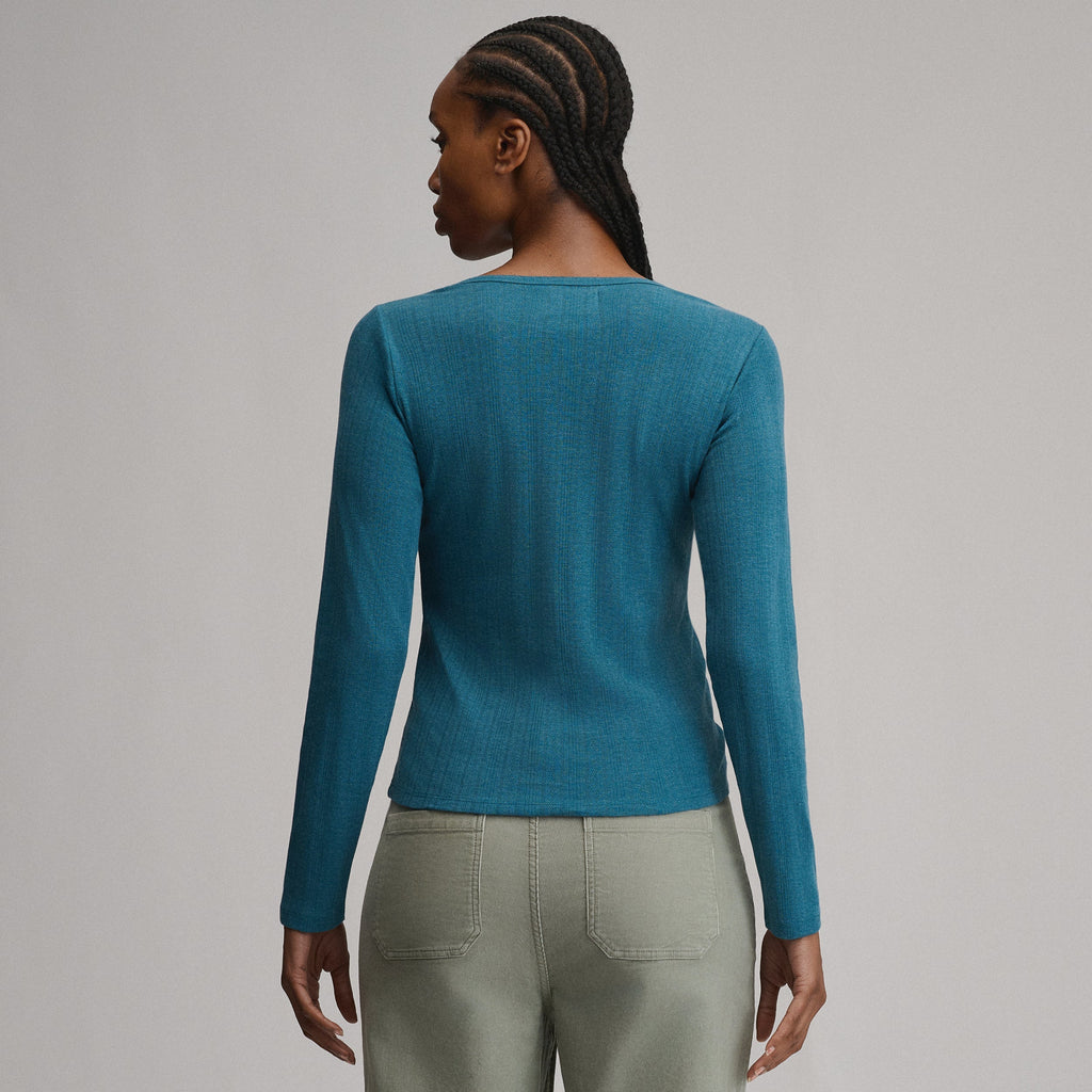 Women's Pointelle Notch-Neck Long-Sleeve Crew