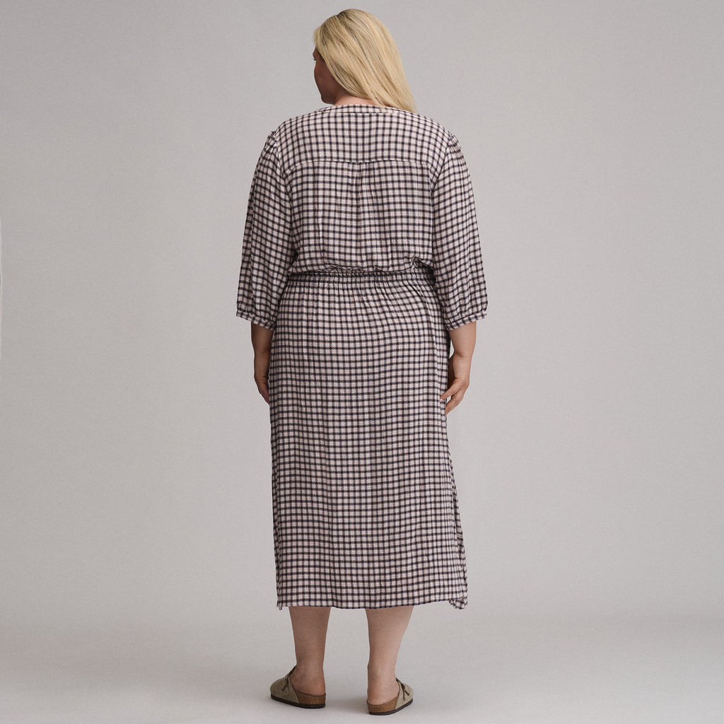 Women's Plaid Button Front Belted Midi Dress