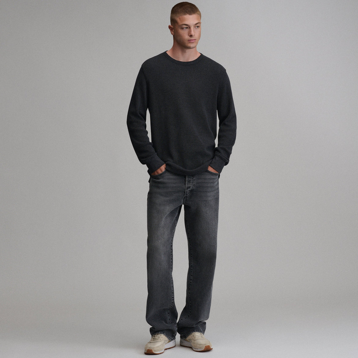 Men's Plaited Waffle Thermal Crew