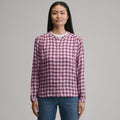 Women's Long-Sleeve Collarless Drapey Plaid Button-Down Shirt