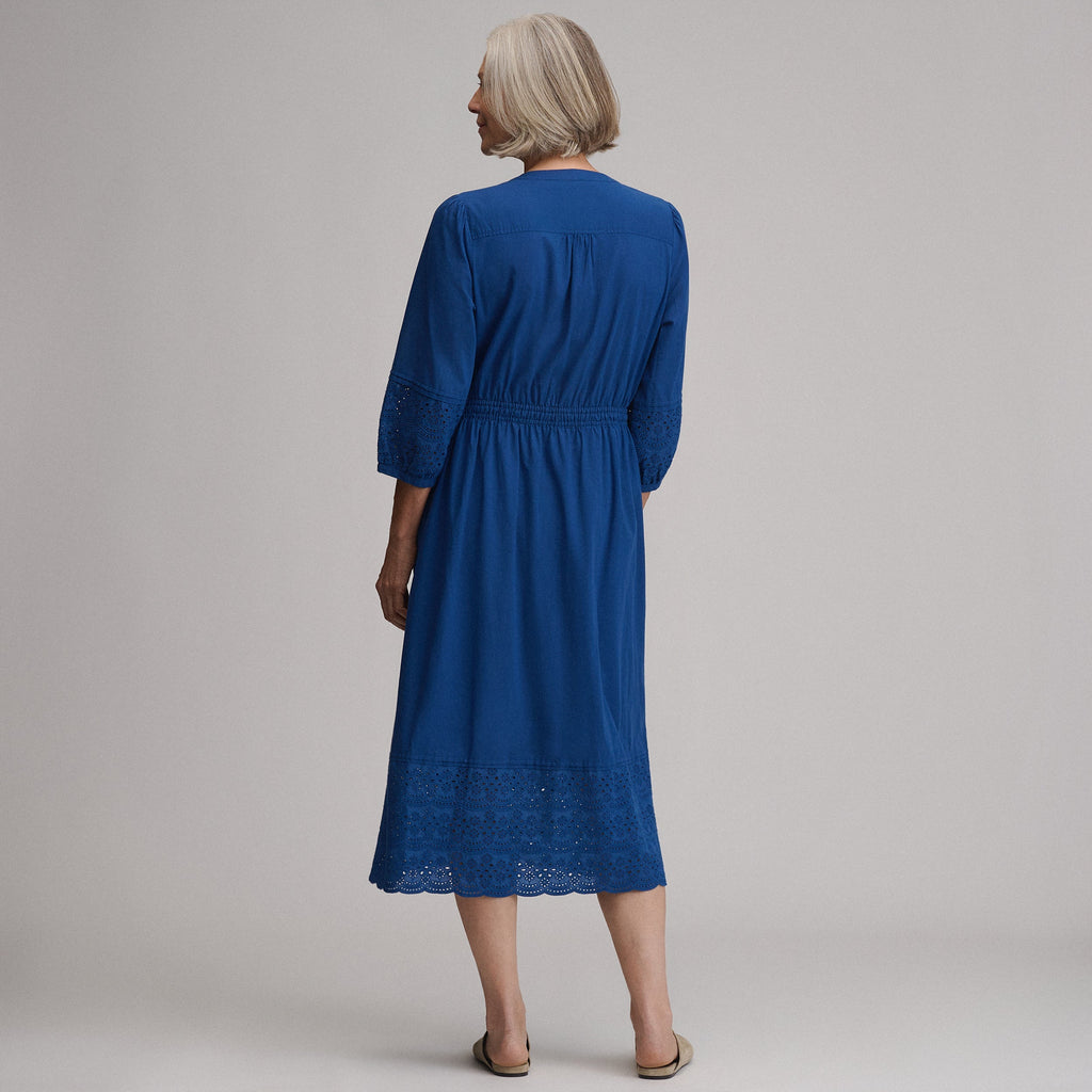 Women's 3/4 Sleeve Eyelet Button Front Belted Dress