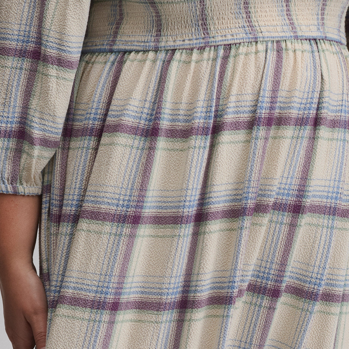 Women's Plaid 3/4 Sleeve Smocked Bodice Dress