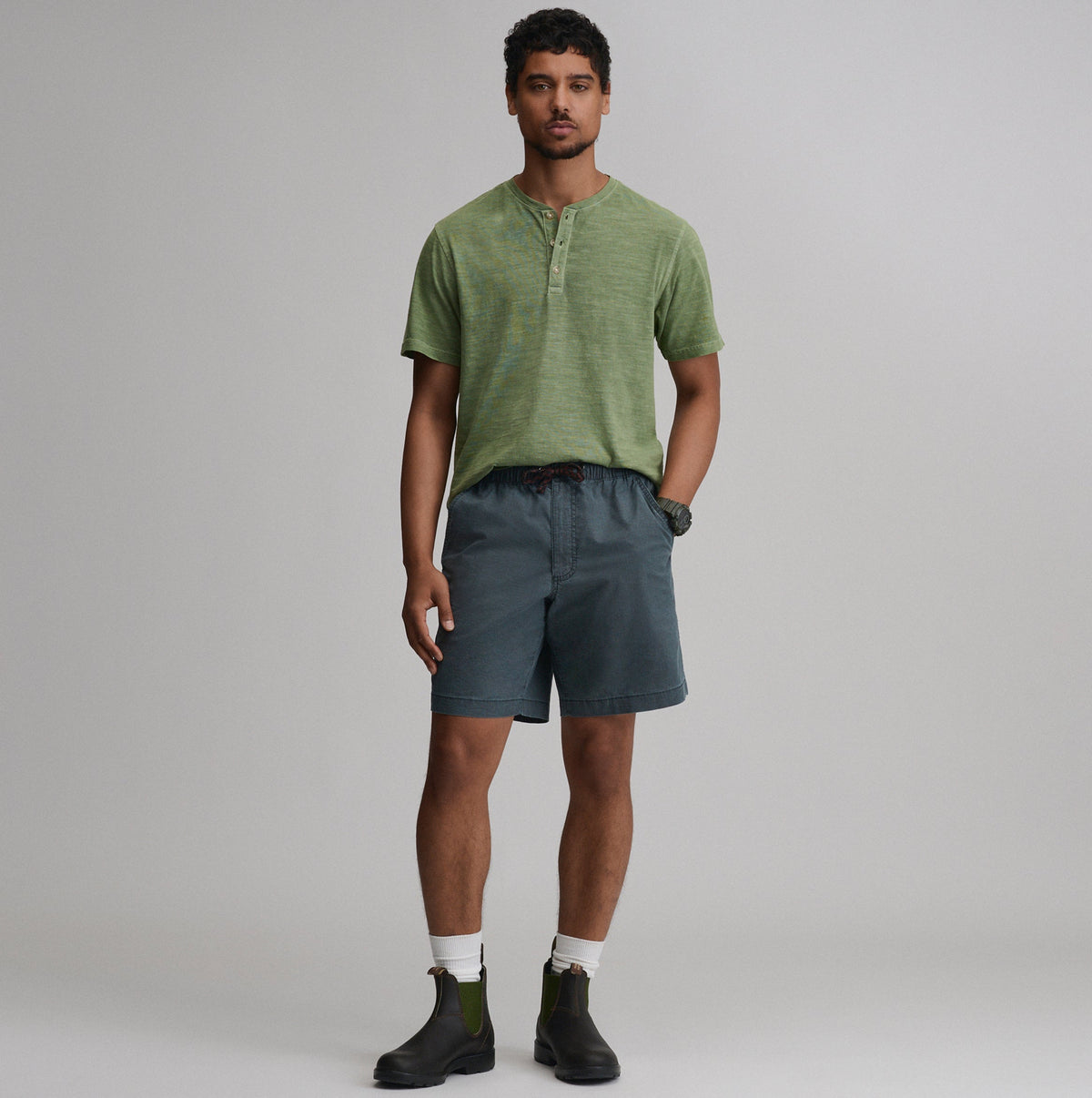 Men's Short-Sleeve Sunwashed Cotton Henley