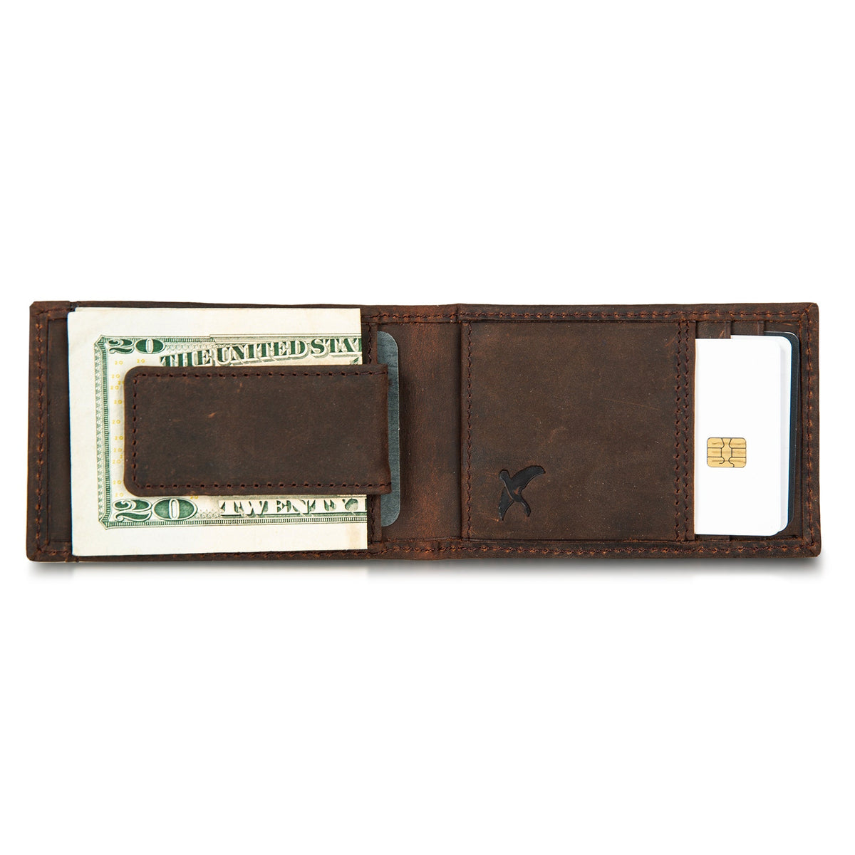 Money Clip Bifold Leather Wallet With Embossed Sasquatch